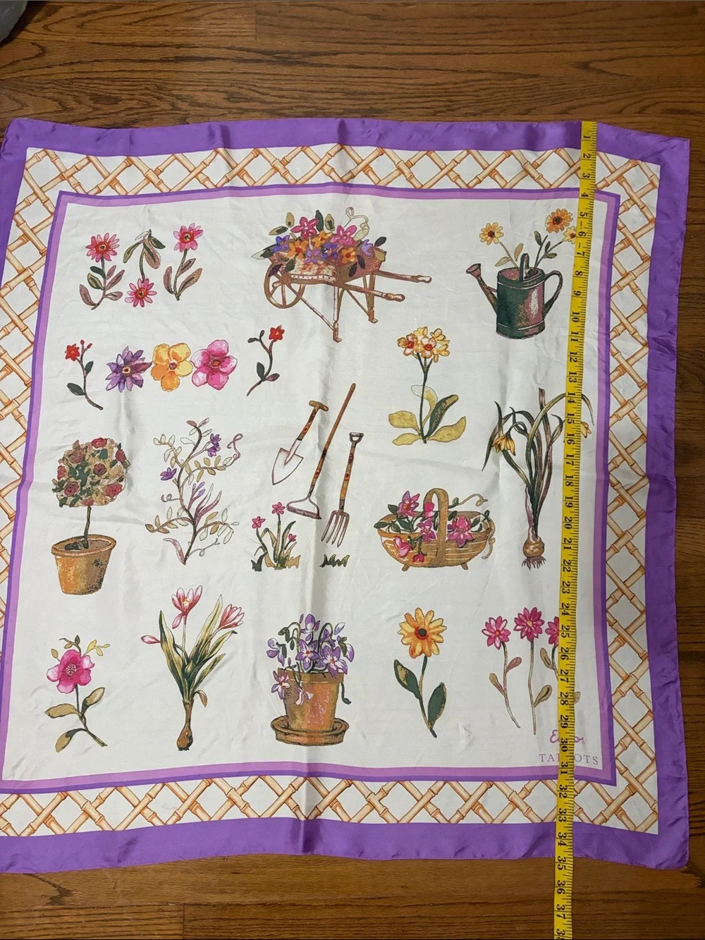 Echo Talbots Floral Garden Silk Scarf in Purple & Cream